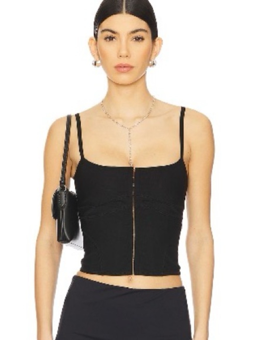 Fitted Black Clasp-Front Camisole Top